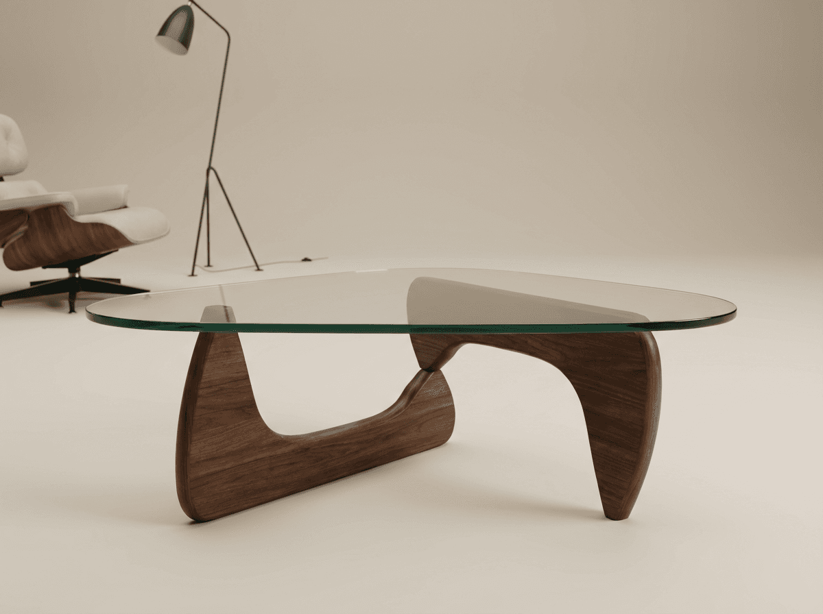 Noguchi-style glass-top coffee table