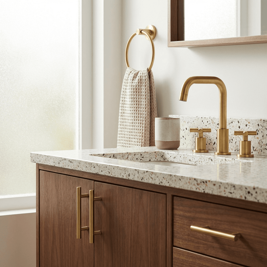 Choose brass or matte gold hardware throughout