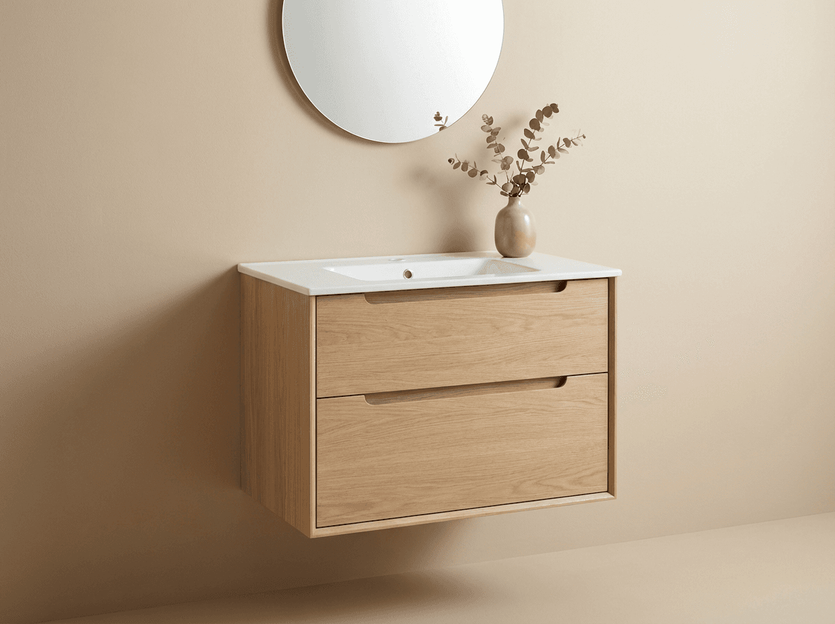 Wall-mounted oak vanity