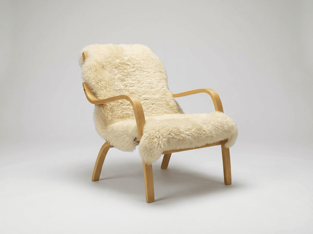 Sheepskin-draped lounge chair