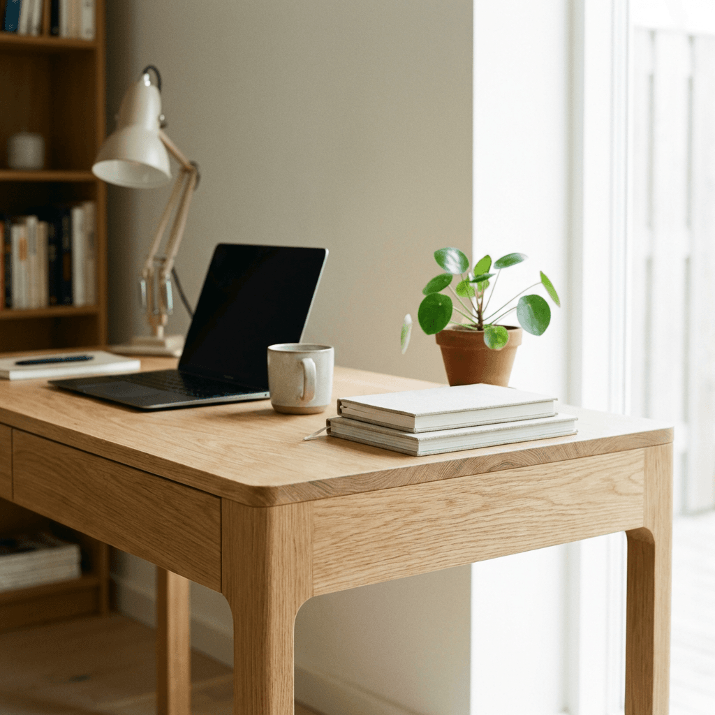 Choose a light wood desk with clean lines