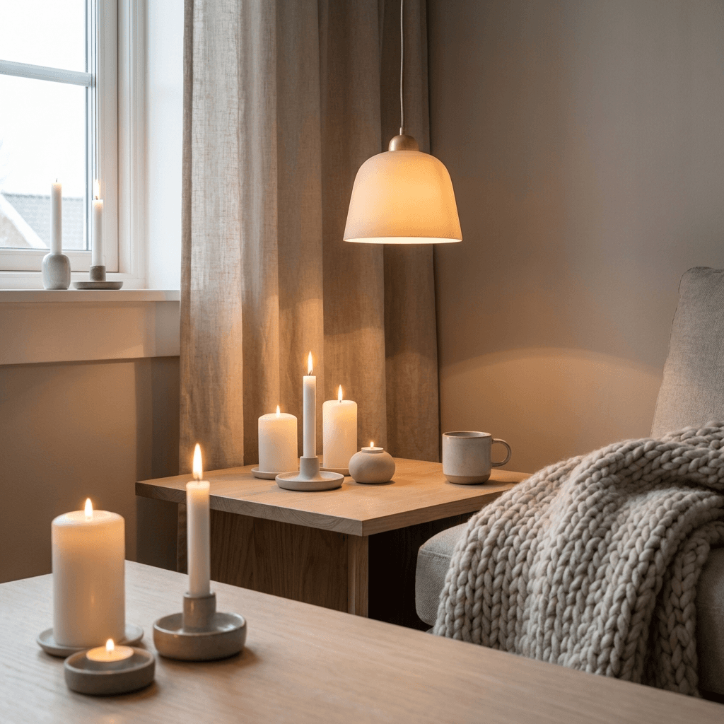 Group candles and lamps for evening warmth