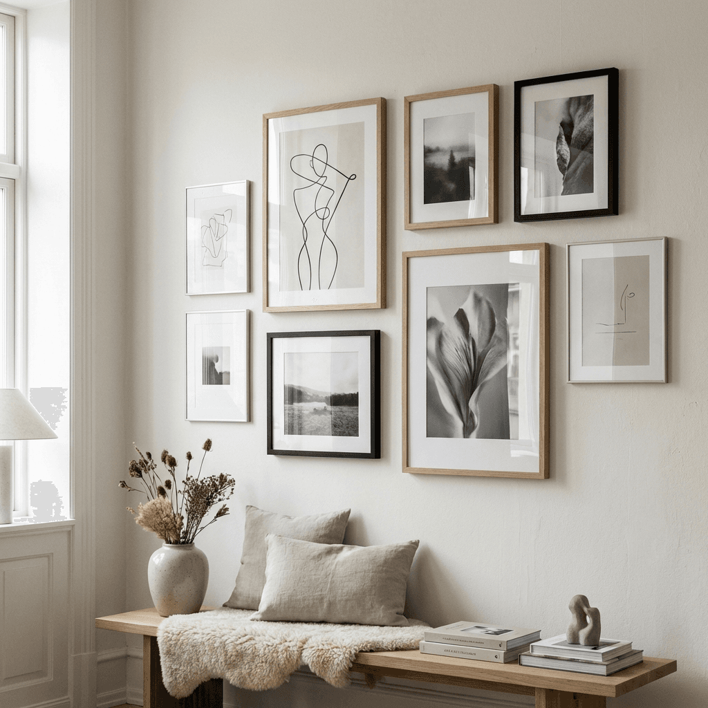 Curate a restrained gallery wall