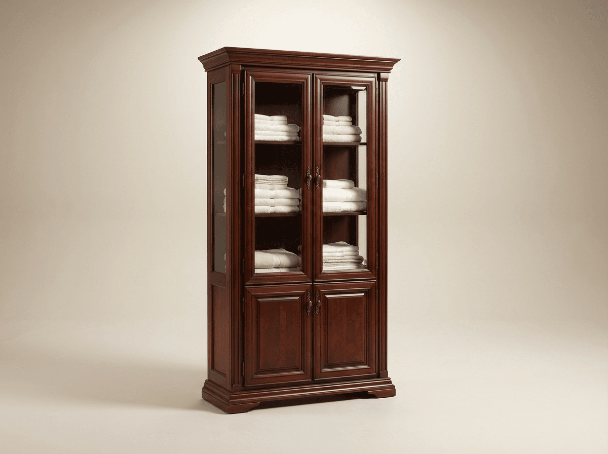 Glass-front linen cabinet