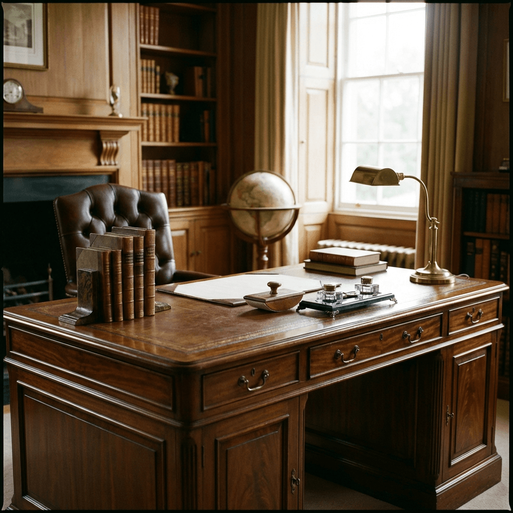 Position a substantial desk as the room's command center