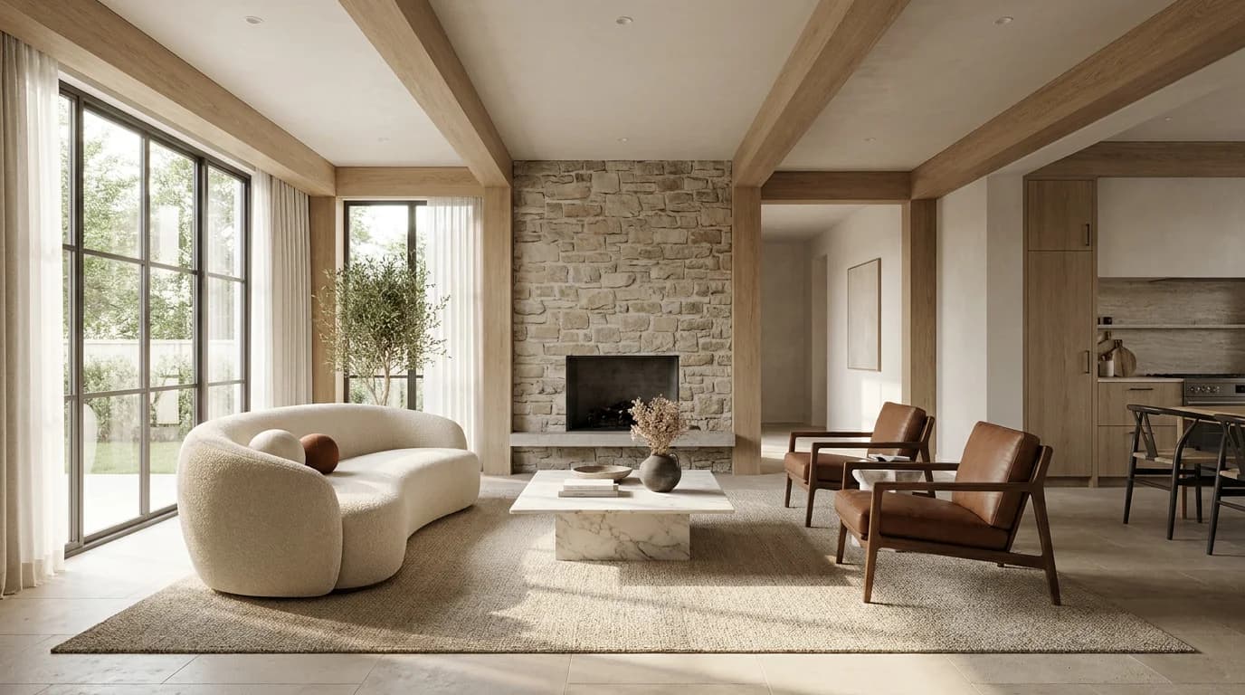 Render de interiores de un salón generado con AI a partir de una foto