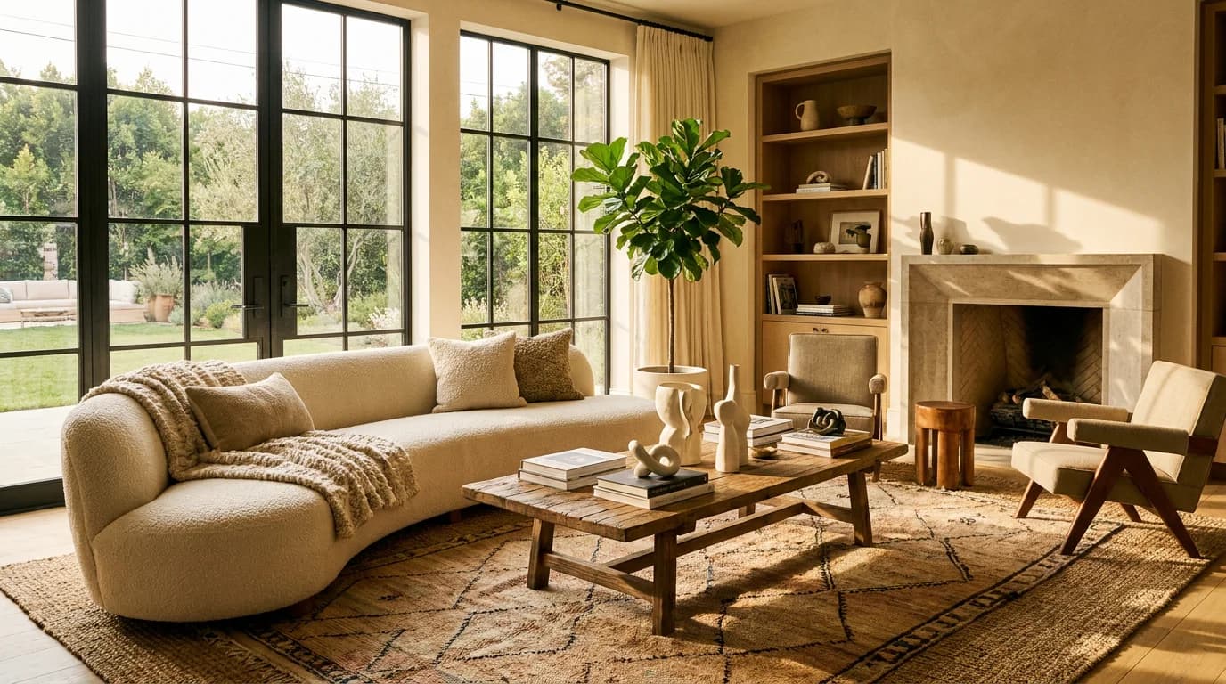 Mit AI neu gestaltetes Wohnzimmer per Online-Innenarchitektur