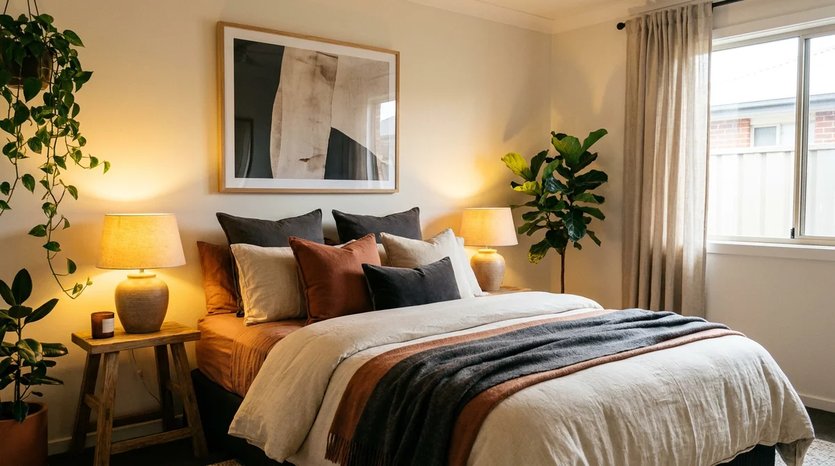 A stylish, well-photographed short-term rental bedroom